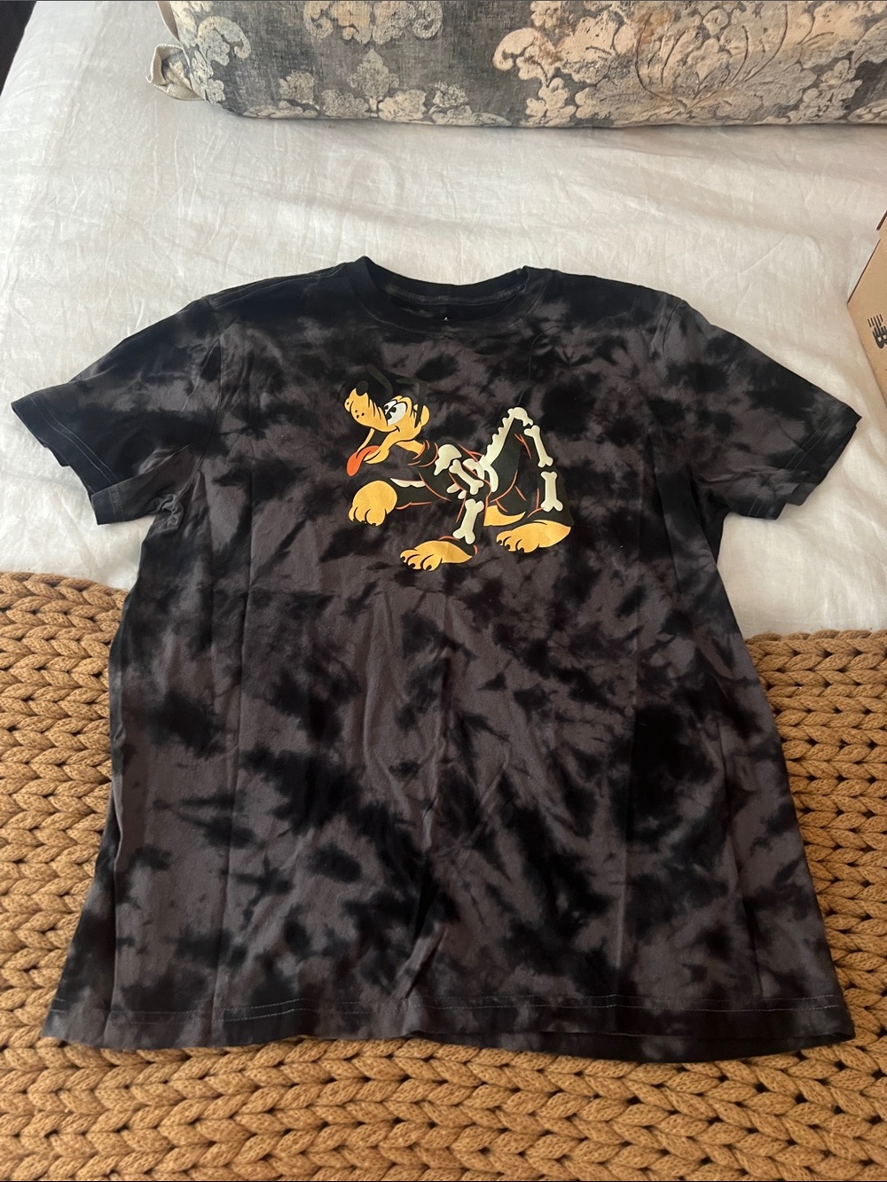 Disney Black Tie-Dye Short Sleeve Tee with Yellow Pluto Graphic